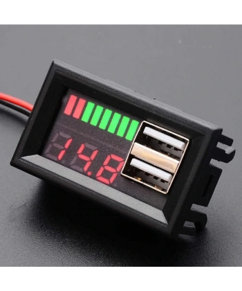 USB Çıkışlı Dijital Voltmetre Ekranlı 5V 2A IOS-Android Çıkışlı