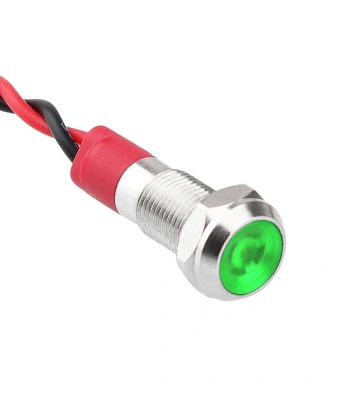 WD06L-P2 6mm 12-24V Kablolu Metal Sinyal Lambası - Yeşil