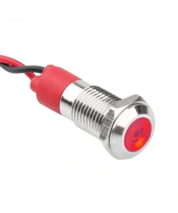 WD08L-P2 8mm 12-24V Kablolu Metal Sinyal Lambası - Kırmızı