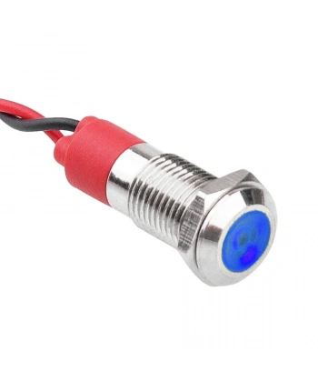 WD08L-P2 8mm 12-24V Kablolu Metal Sinyal Lambası - Mavi