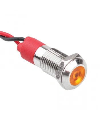 WD08L-P2 8mm 12-24V Kablolu Metal Sinyal Lambası - Sarı