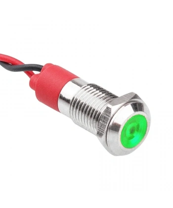 WD08L-P2 8mm 12-24V Kablolu Metal Sinyal Lambası - Yeşil