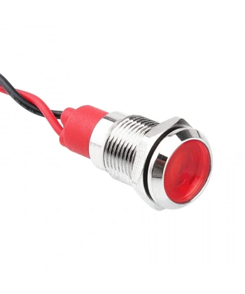 WD10L-P2 10mm 12-24V Kablolu Metal Sinyal Lambası - Kırmızı