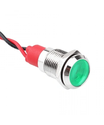 WD10L-P2 10mm 12-24V Kablolu Metal Sinyal Lambası - Yeşil