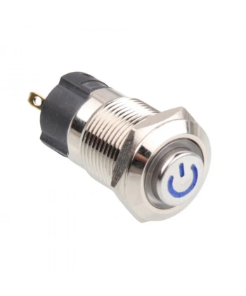 WD12A-G1-C 12mm Çıkık Yaylı Işıklı Power Metal Buton - Mavi