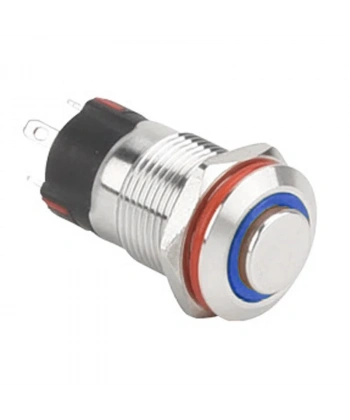 WD12A-G1Z-E 12mm Çıkık Anahtarlı Işıklı Metal Buton - Mavi