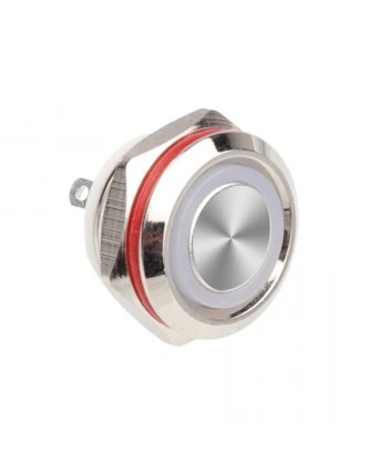 WD12C1-Pin-P1-E 12mm Düz Yaylı Işıklı Metal Buton - Beyaz