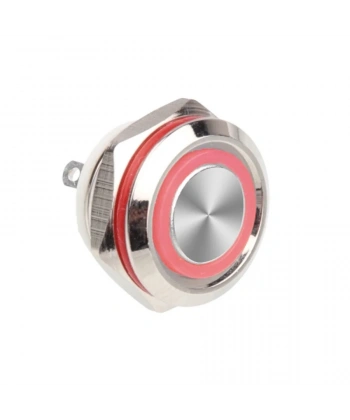 WD12C1-Pin-P1-E 12mm Düz Yaylı Işıklı Metal Buton - Kırmızı