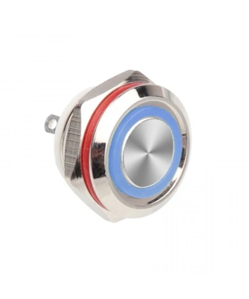 WD12C1-Pin-P1-E 12mm Düz Yaylı Işıklı Metal Buton - Mavi