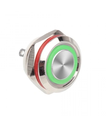 WD12C1-Pin-P1-E 12mm Düz Yaylı Işıklı Metal Buton - Yeşil
