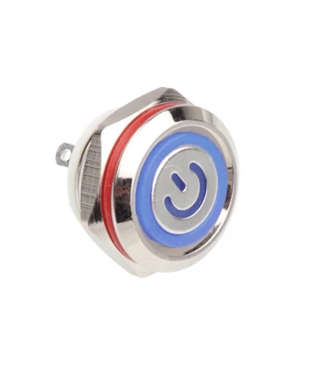 WD12C1-Pin-P1-EC 12mm Düz Yaylı Işıklı Metal Buton - Mavi