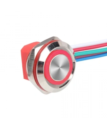 WD12C1-Wired-P1-E 12mm Düz Yaylı Kırmızı Işıklı Metal Buton - Kablolu