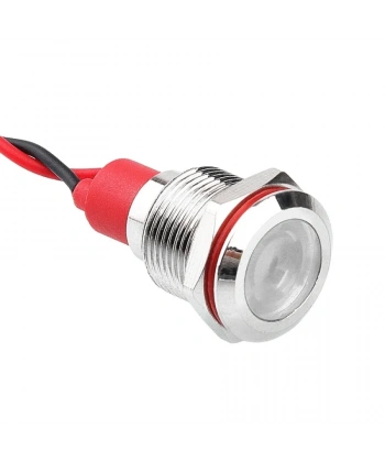 WD12L-P2 12mm 12-24V Kablolu Metal Sinyal Lambası - Beyaz
