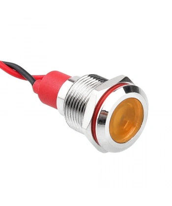 WD12L-P2 12mm 12-24V Kablolu Metal Sinyal Lambası - Sarı