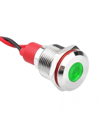 WD12L-P2 12mm 12-24V Kablolu Metal Sinyal Lambası - Yeşil