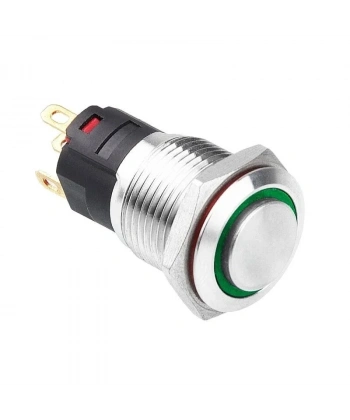 WD16A-G1-E 16mm Çıkık Yaylı Işıklı Metal Buton - Yeşil
