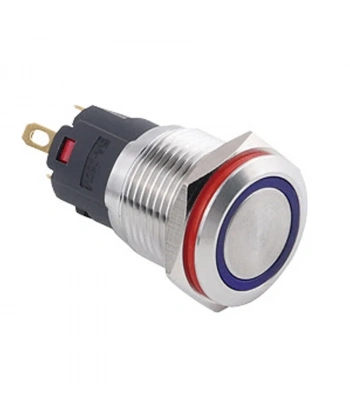 WD16A-P1-E 16mm Düz Yaylı Işıklı Metal Buton - Mavi