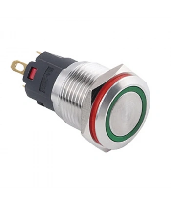 WD16A-P1-E 16mm Düz Yaylı Işıklı Metal Buton - Yeşil