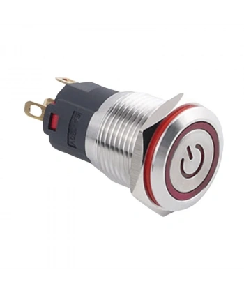 WD16A-P1-EC 16mm Düz Yaylı Işıklı Power Metal Buton - Kırmızı