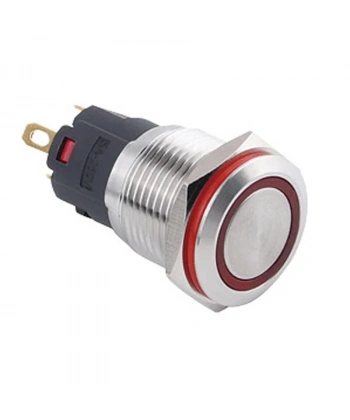 WD16A-P1Z-E 16mm Düz Anahtarlı Işıklı Metal Buton - Kırmızı