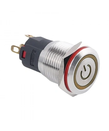 WD16A-P1Z-EC 16mm Düz Anahtarlı Işıklı Power Metal Buton - Sarı