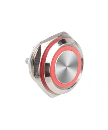 WD16C1-Pin-P1-E 16mm Düz Yaylı Işıklı Metal Buton - Kırmızı