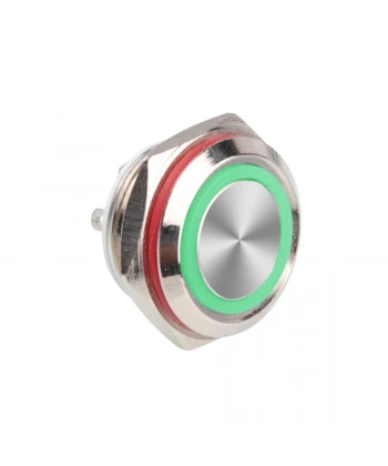 WD16C1-Pin-P1-E 16mm Düz Yaylı Işıklı Metal Buton - Yeşil