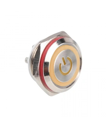 WD16C1-Pin-P1-EC 16mm Düz Yaylı Işıklı Metal Buton - Sarı