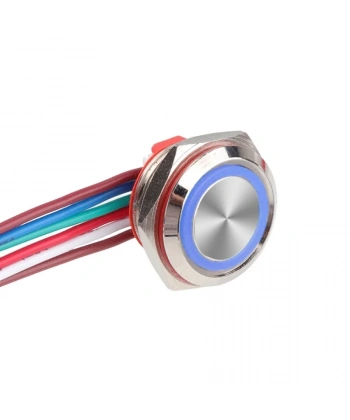 WD16C1-Wired-P1-E 16mm Düz Yaylı Mavi Işıklı Metal Buton - Kablolu