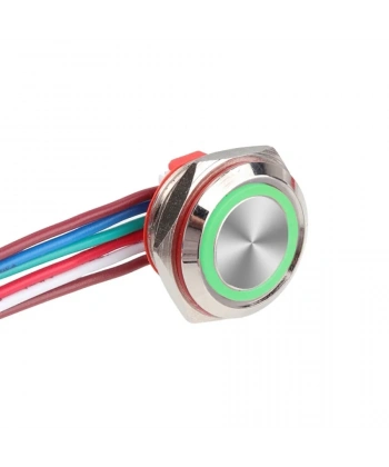WD16C1-Wired-P1-E 16mm Düz Yaylı Yeşil Işıklı Metal Buton - Kablolu