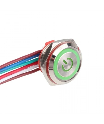 WD16C1-Wired-P1-EC 16mm Düz Yaylı Yeşil Işıklı Metal Buton - Kablolu