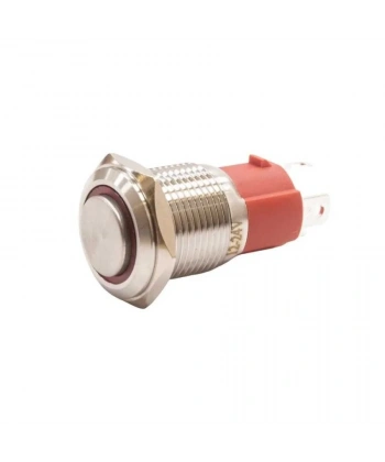 WD16D-G1-E 16mm Çıkık Yaylı Işıklı Metal Buton - Kırmızı
