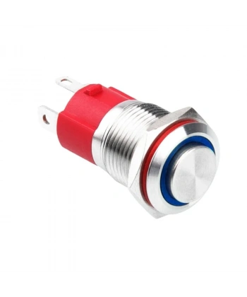 WD16D-G1-E 16mm Çıkık Yaylı Işıklı Metal Buton - Mavi
