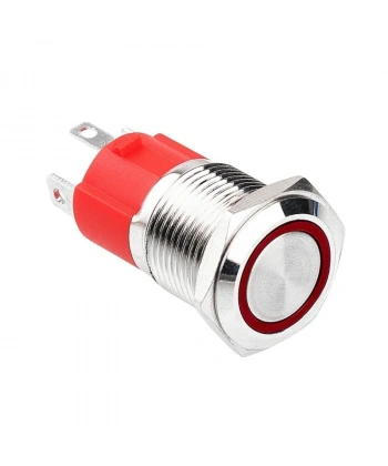 WD16D-P1-E 16mm Düz Yaylı Işıklı Metal Buton - Kırmızı