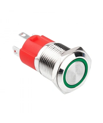WD16D-P1Z-E 16mm Düz Anahtarlı Işıklı Metal Buton - Yeşil