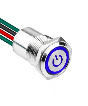 WD16D1-P2Z-EC 16mm Düz Anahtarlı Işıklı Power Kablolu Metal Buton - Mavi