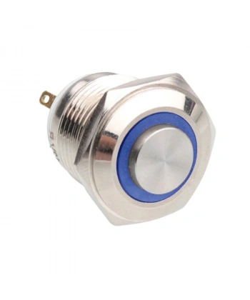 WD16H-G1-E 16mm Çıkık Yaylı Işıklı Metal Buton - Mavi