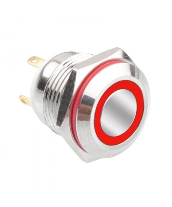 WD16H-P1-E 16mm Düz Yaylı Işıklı Metal Buton - Kırmızı
