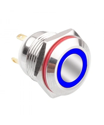 WD16H-P1-E 16mm Düz Yaylı Işıklı Metal Buton - Mavi