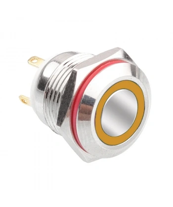 WD16H-P1-E 16mm Düz Yaylı Işıklı Metal Buton - Sarı