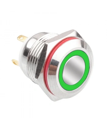 WD16H-P1-E 16mm Düz Yaylı Işıklı Metal Buton - Yeşil