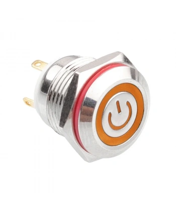 WD16H-P1-EC 16mm Düz Yaylı Işıklı Power Metal Buton - Sarı