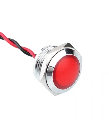 WD16L-P2 16mm 12-24V Kablolu Metal Sinyal Lambası - Kırmızı