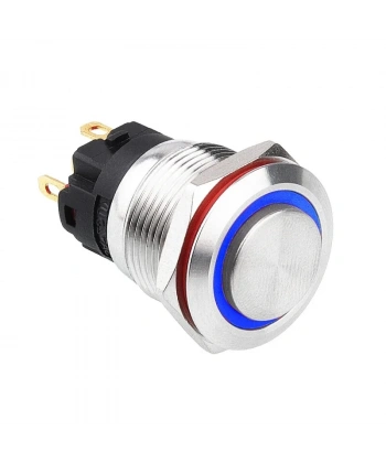 WD19A-G1-E 19mm Çıkık Yaylı Işıklı Metal Buton - Mavi