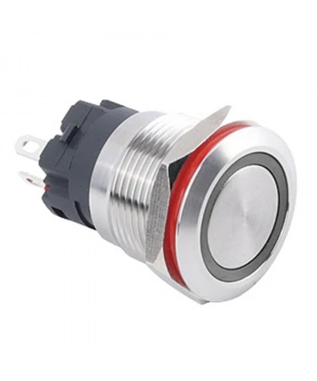 WD19A-P1-E 19mm Düz Yaylı Işıklı Metal Buton - Beyaz