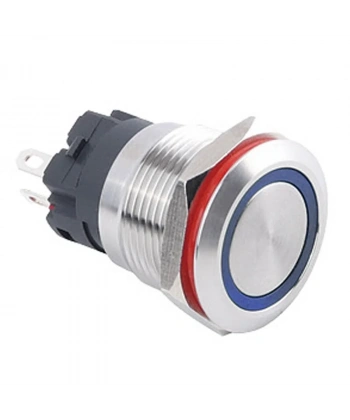 WD19A-P1-E 19mm Düz Yaylı Işıklı Metal Buton - Mavi