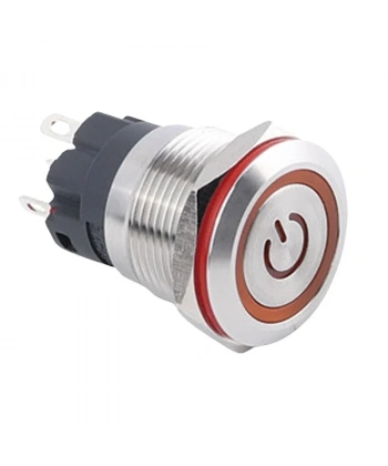 WD19A-P1-EC 19mm Düz Yaylı Işıklı Power Metal Buton - Sarı