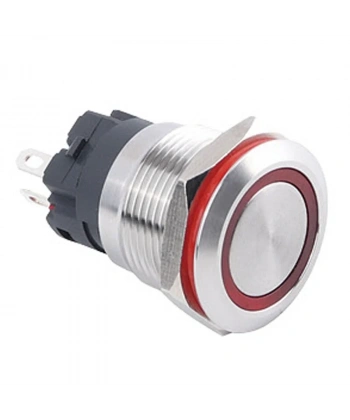 WD19A-P1Z-E 19mm Düz Anahtarlı Işıklı Metal Buton - Kırmızı