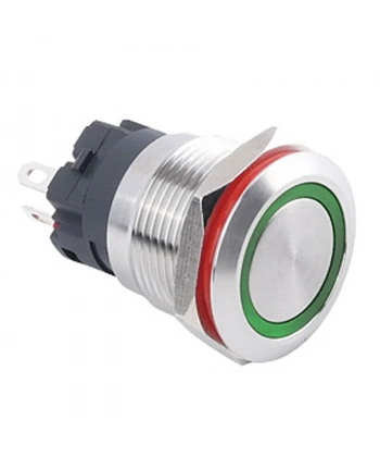 WD19A-P1Z-E 19mm Düz Anahtarlı Işıklı Metal Buton - Yeşil