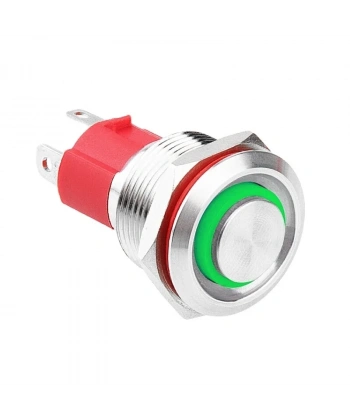 WD19D-G1-E 19mm Çıkık Yaylı Işıklı Metal Buton - Yeşil